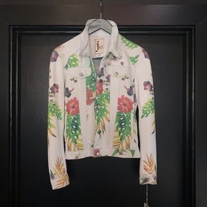 Last one! White leather jacket w/ floral print